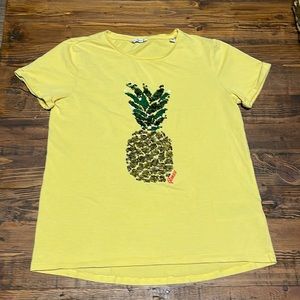 GUESS Girls Yellow Sequin Pineapple T-Shirt